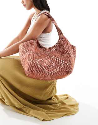 Accessorize - Borsa shopping da spalla color ruggine effetto tappezzeria