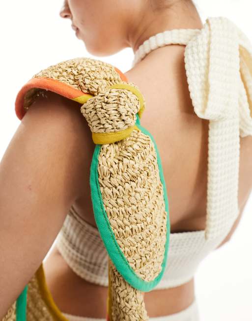 Accessorize Borsa shopping in paglia con dettaglio di nodo e profili a contrasto ASOS