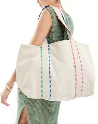Accessorize - Borsa shopping in tela color bianco sporco con profili a contrasto