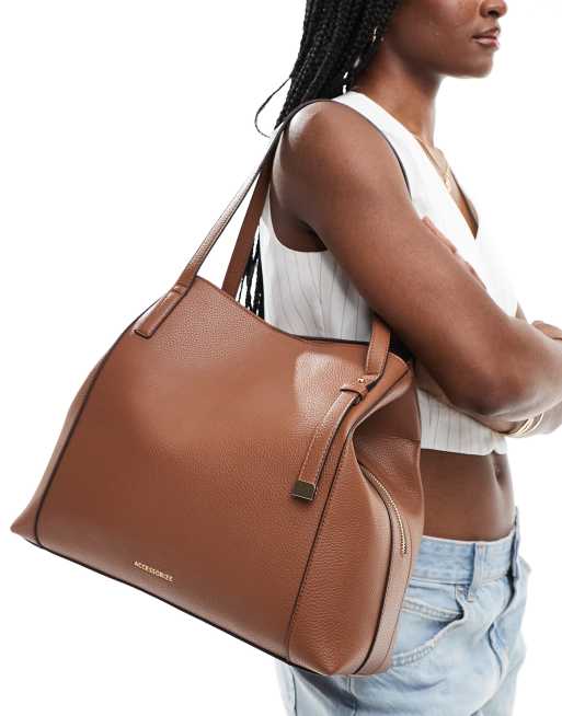 Accessorize - Borsa shopping morbida in pelle sintetica color cuoio