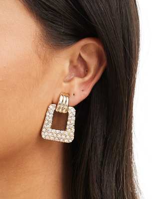 Accessorize - Boucles d'oreilles à pendentif carré orné de strass - Plaqué or