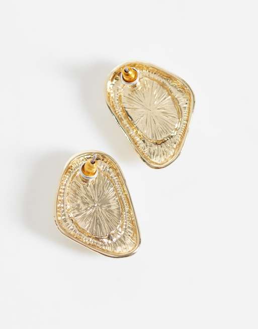 Accessorize boucles d'oreilles clous bouclier fondu en pierre blanche dorée, 4 de 4