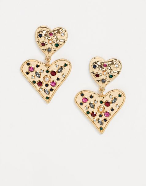 Accessorize - Boucles d'oreilles cœur incrustées de pierreries - Doré
