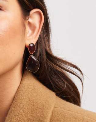 Accessorize - Boucles d'oreilles pendantes avec deux pierres - Marron-Brown