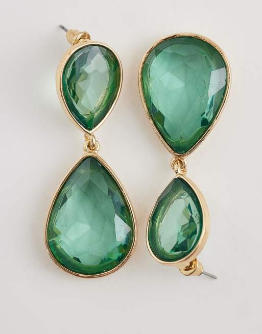 Accessorize - Boucles d'oreilles pendantes avec deux pierres - Vert foncé, 3 de 4