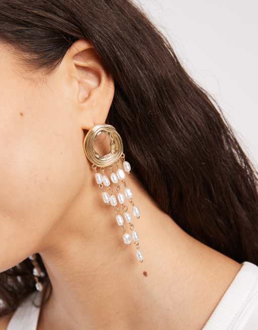 Accessorize - Boucles d'oreilles pendantes avec tourbillons et perles nacrées fantaisie - Doré, 3 de 3