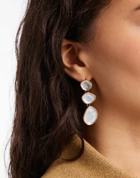 Accessorize - Boucles d'oreilles pendantes avec triple pierre de lune - Doré - view 1