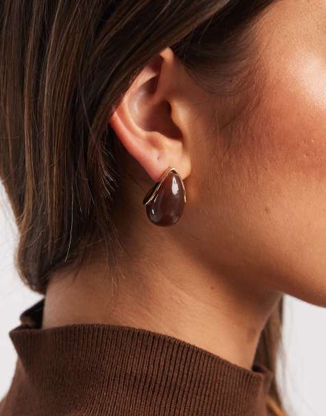 Accessorize brown resin teardrop earrings in brown - view 1