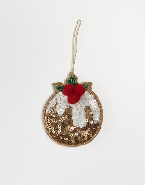 Accessorize – Brun, utsmyckad julgransdekoration formad som en julpudding - view 1