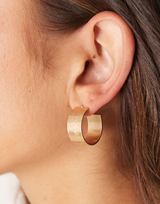Accessorize brushed simple wide hoop earrings in gold tone