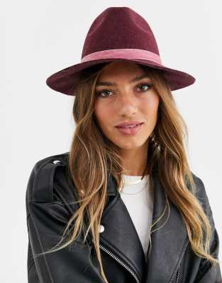 Accessorize burgundy velvet trim fedora-Purple