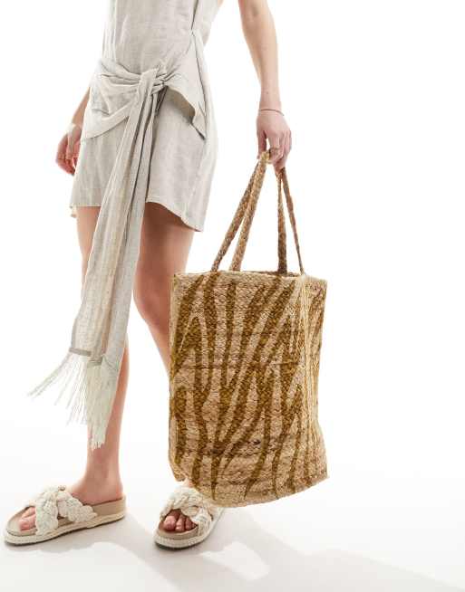 Accessorize - Cabas en paille à zébrures - Naturel, 2 de 4