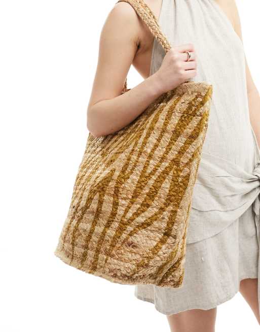 Accessorize - Cabas en paille à zébrures - Naturel, 4 de 4