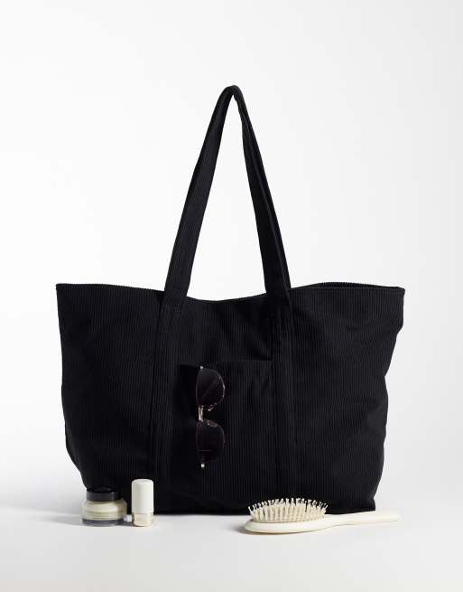 Accessorize cabas shopper en velours côtelé noir, 2 de 4