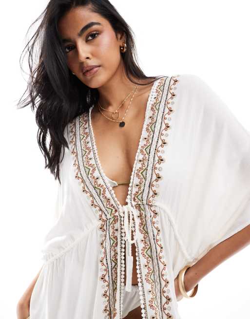 Accessorize Caftano da mare lungo color crema ASOS