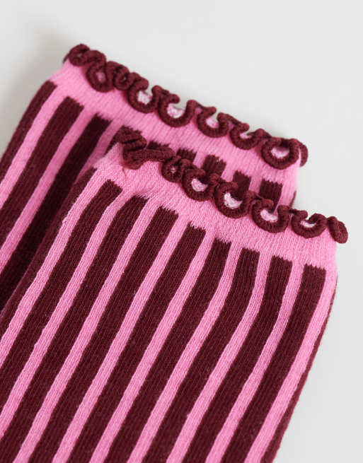 Accessorize - Calzini a righe rosa e bordeaux, 3 di 3