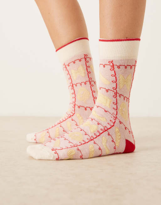 Accessorize - Calzini color crema con stampa di pasta