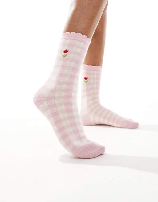 Accessorize - Calzini rosa a quadretti con fiori