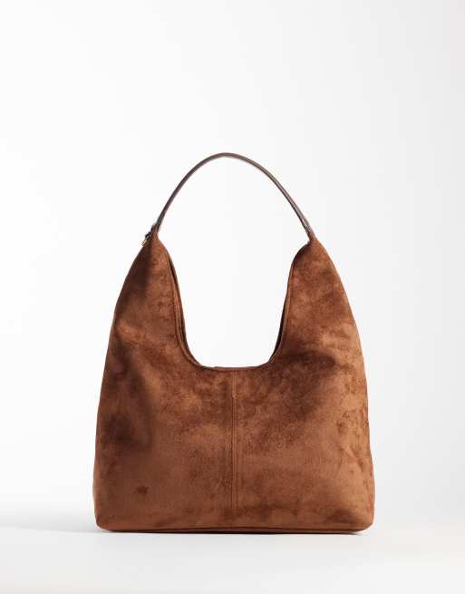 Accessorize – Camelowa, miękka torebka na ramię z imitacji zamszu, 4 z 4