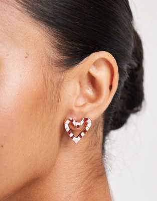 Accessorize Accessorize candy cane christmas heart stud earrings in red