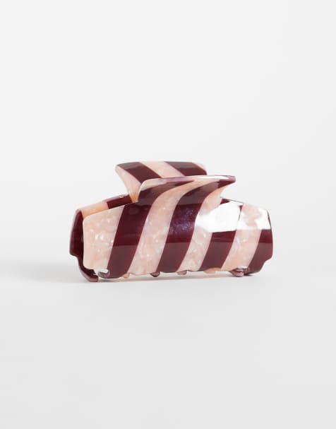Accessorize candy striped hair claw clip in burgundy - view 1
