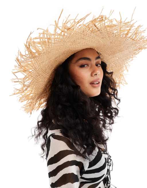 Accessorize - Cappello a falda larga con bordi grezzi di colore naturale