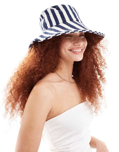 Accessorize - Cappello da pescatore blu e bianco a righe - view 1