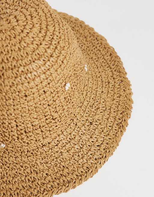 Accessorize - Cappello da pescatore in paglia beige con fiori ricamati, 2 di 3