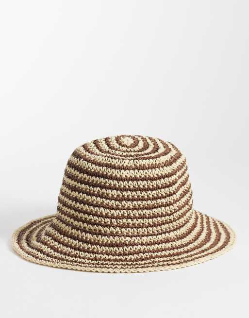 Accessorize - Cappello da pescatore marrone a righe color cioccolato