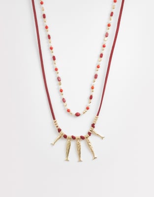 Accessorize Catch Of The Day Beaded Necklace In Red