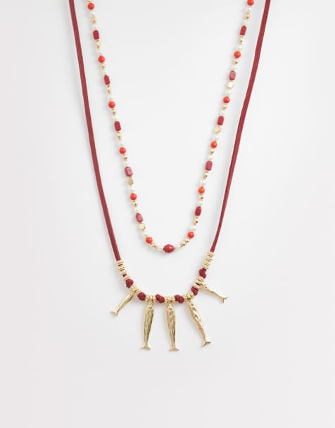 Accessorize catch of the day beaded necklace in red - view 1