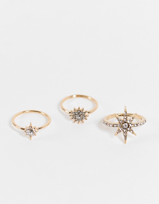 Accessorize celestial stacking rings in gold