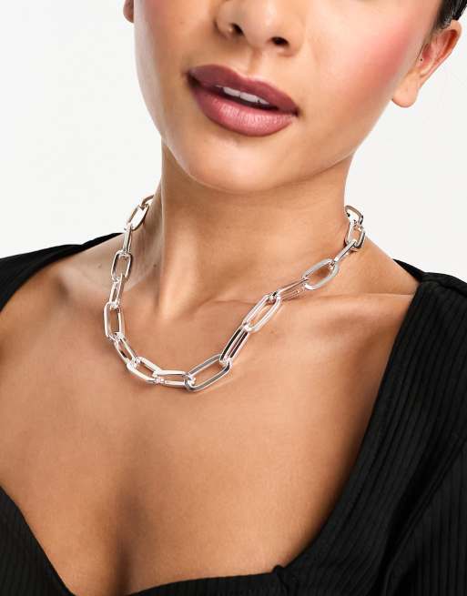 Chunky silver chain sales link necklace