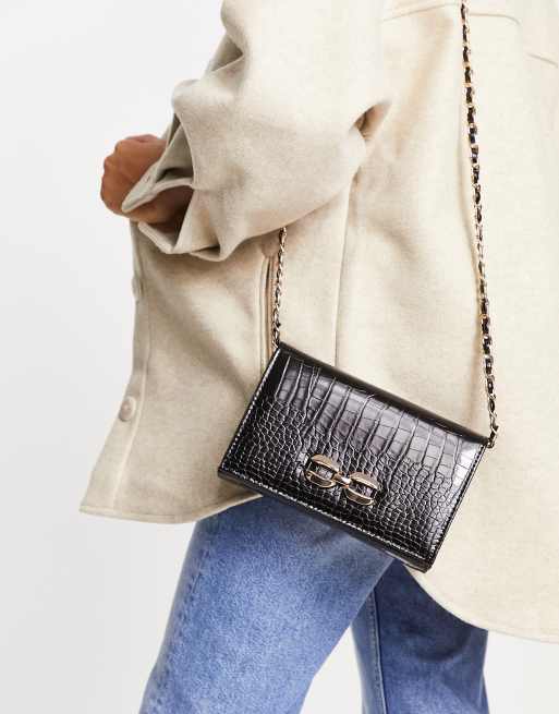 Accessorize chain snaffle crossbody bag in black croc | ASOS