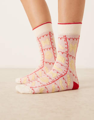 Accessorize - Chaussettes à imprimé pâtes - Crème-Blanc