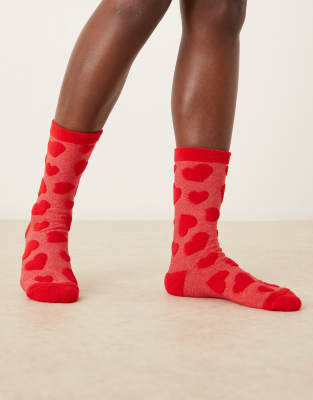 Accessorize - Chaussettes à motif coeurs duveteux - Rouge