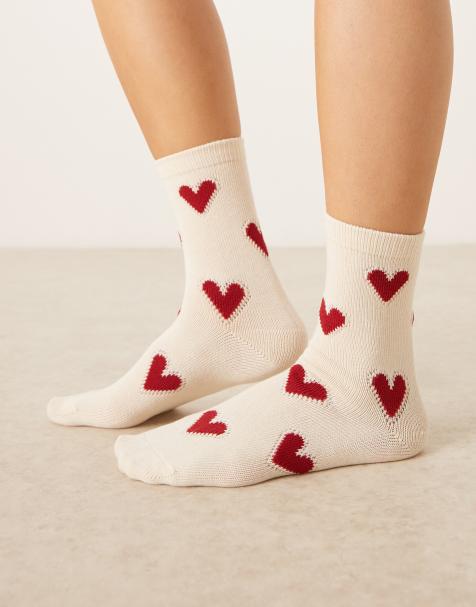 Accessorize - Chaussettes avec cœurs - Crème et rouge - view 1