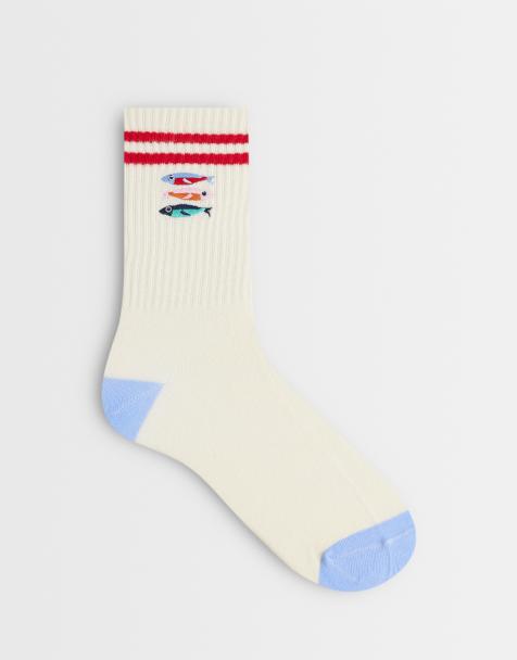Accessorize - Chaussettes style universitaire à motif sardine - Crème - view 1