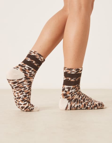 Accessorize cheetah print socks in brown - view 1