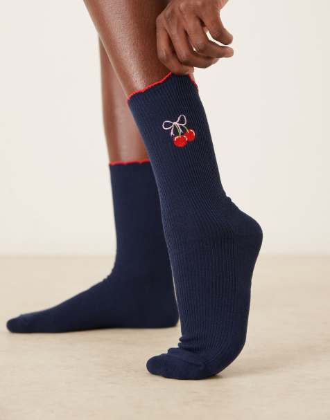 Accessorize cherry bow socks in navy blue - view 1