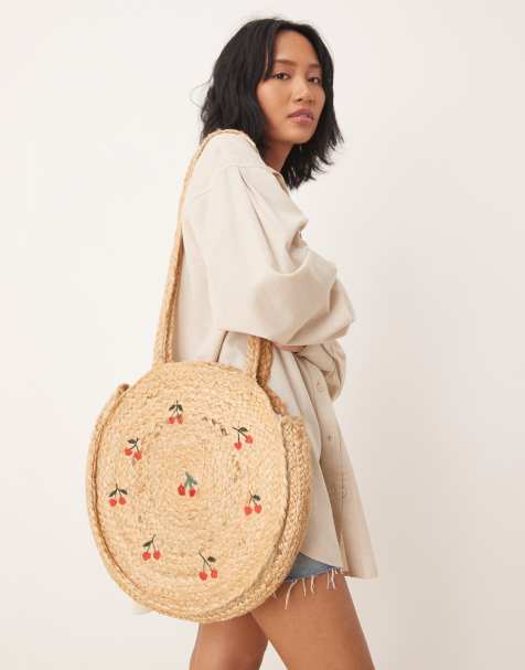 Accessorize cherry circle jute shoulder bag in beige - view 1