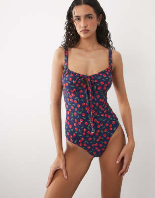 Accessorize Cherry Print Swimsuit In Multi