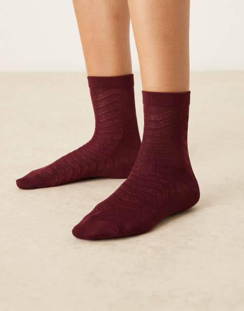 Accessorize chevron socks in burgundy - view 1
