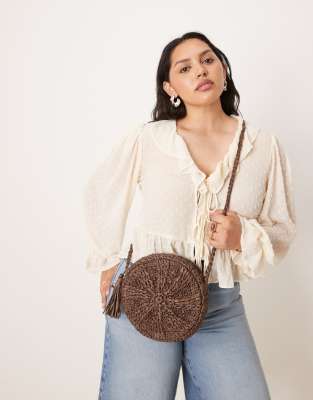 Accessorize – Chokladbrun, rund axelväska i raffia - view 1
