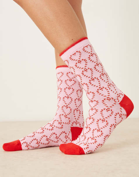 Accessorize christmas candy cane socks in pink - view 1