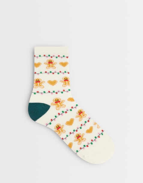Accessorize christmas gingerbread man socks in cream - view 1