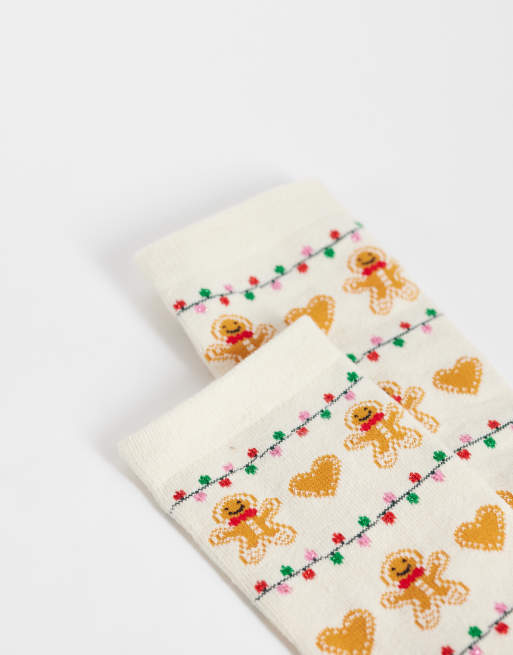 Accessorize christmas gingerbread man socks in cream, 2 of 3