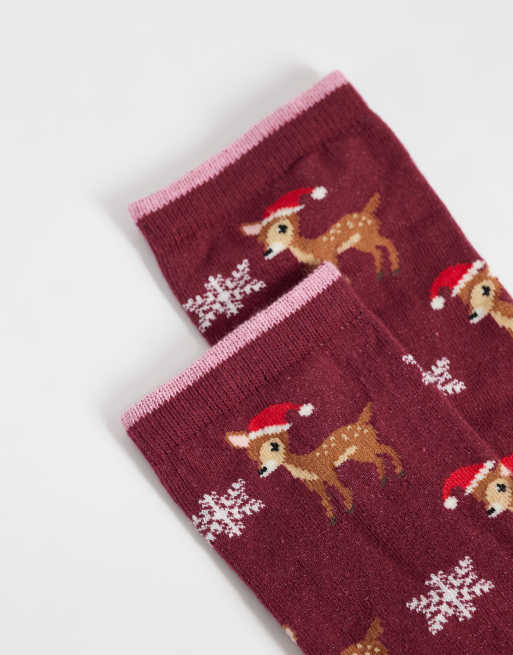 Accessorize christmas reindeer socks in burgundy, 3 of 3