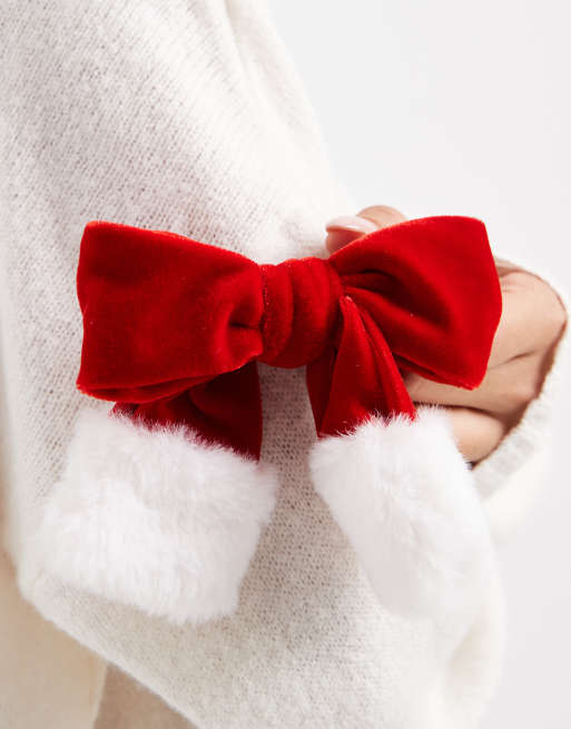 Accessorize christmas santa bow hair clip in red