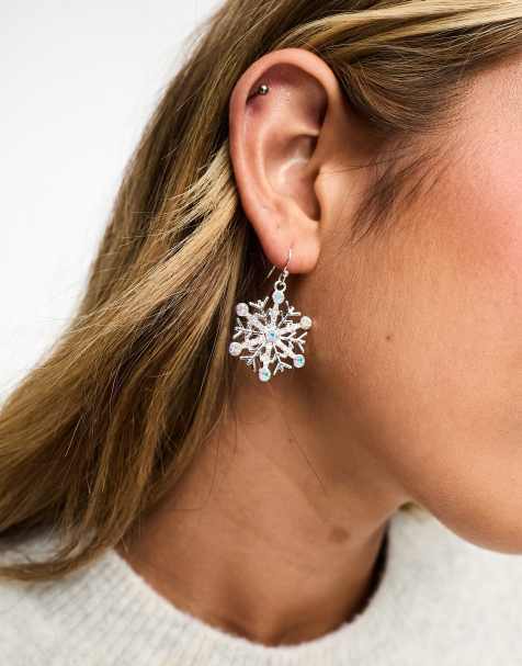 Accessorize christmas snowflake earrings in silver - view 1